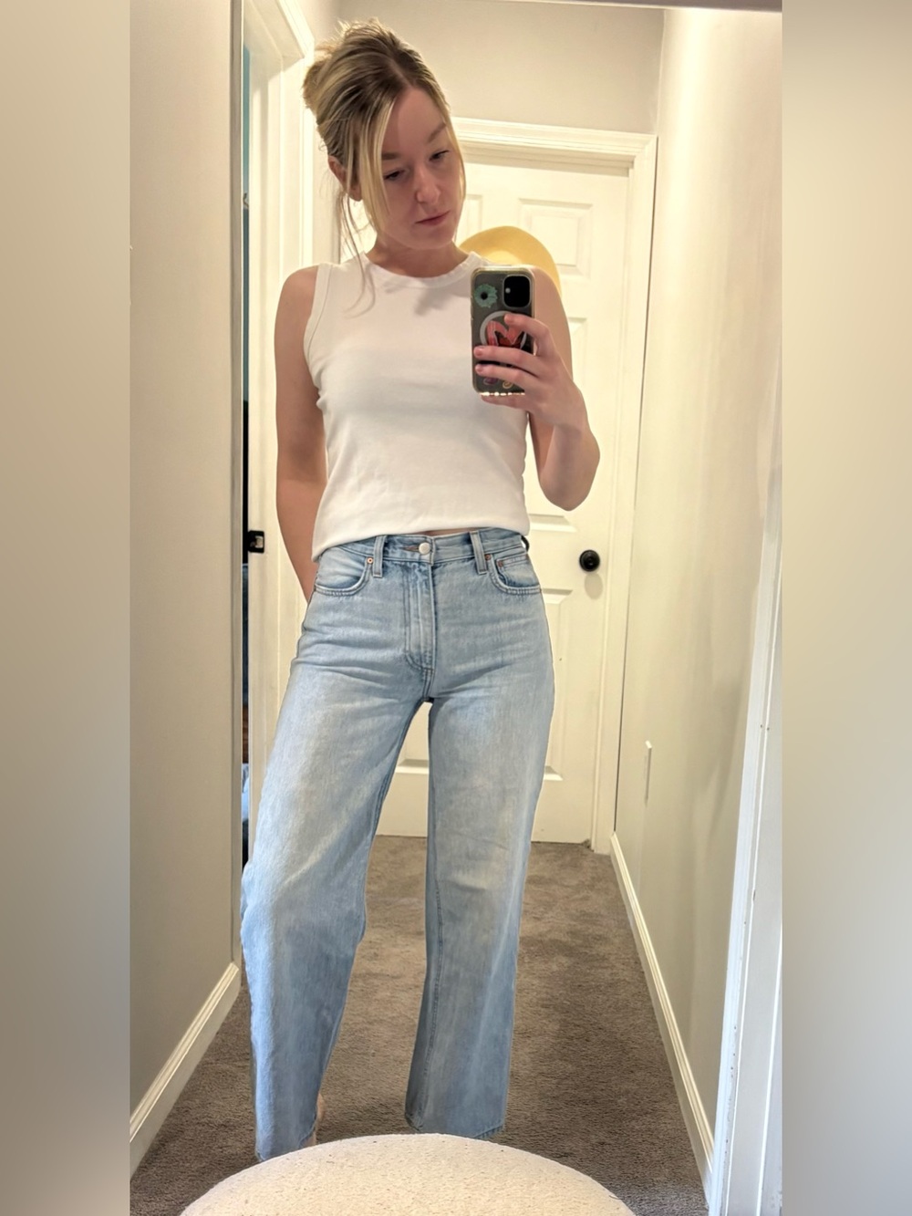 High-Rise Straight Jeans in Light Wash Blue
